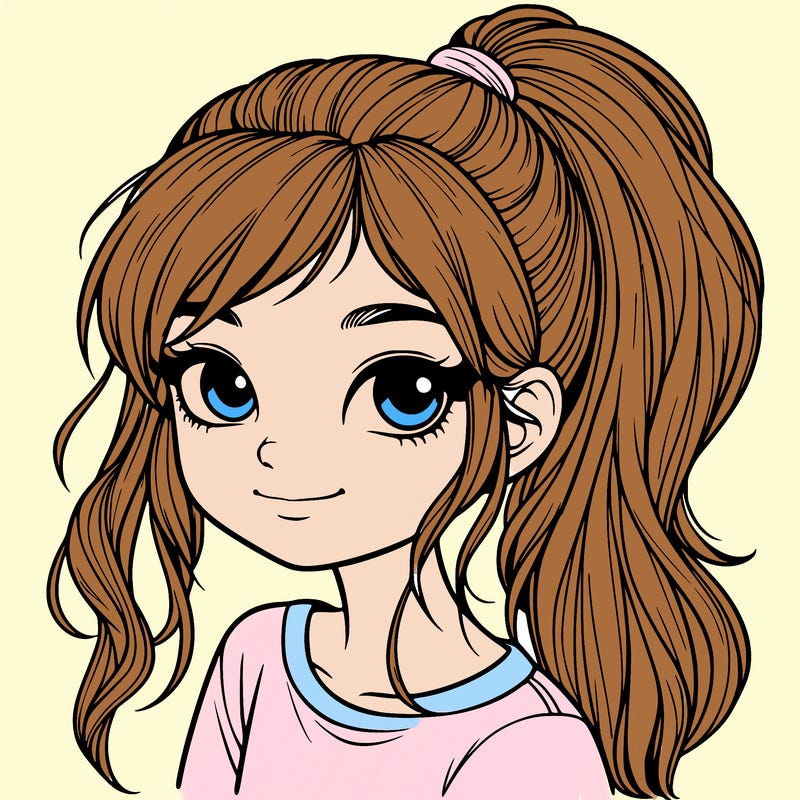 realistic girl with ponytail