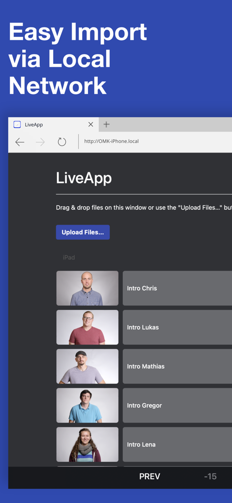 LiveApp Play - LiveApp Play web interface for easy video import via local network