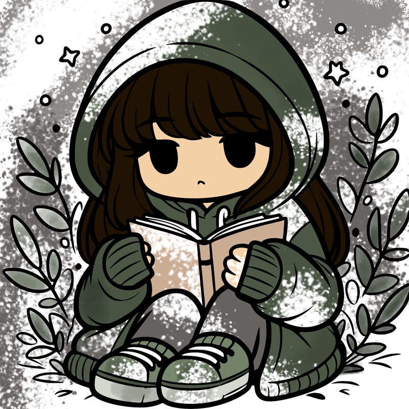 girl in oversized hoodie reading a book