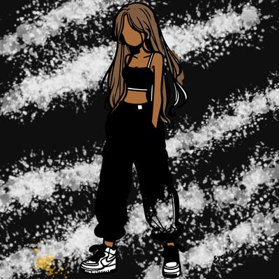 girl in baggy pants crop top and long hair