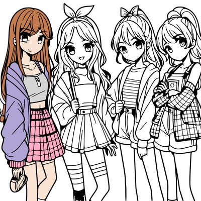 teen manga girls group of 4