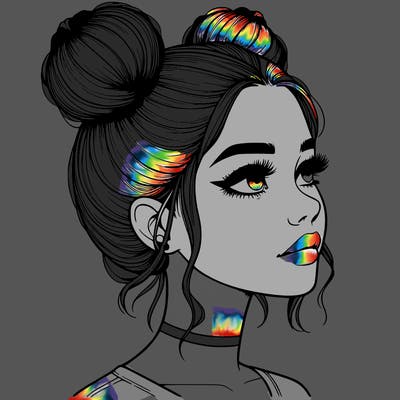 realistic girl with buns on the top of her head