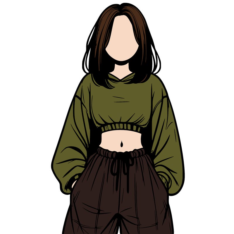 realistic girl faceless with baggy pants and a crop top