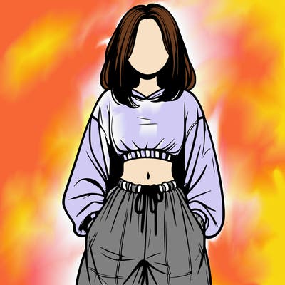 realistic girl faceless with baggy pants and a crop top