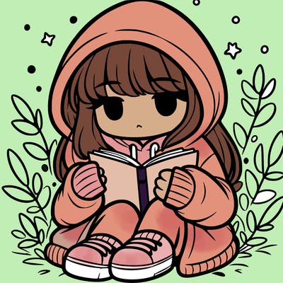 girl in oversized hoodie reading a book