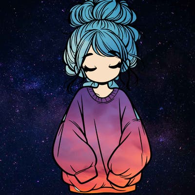 girl with baggy sweatshirt and messy bun