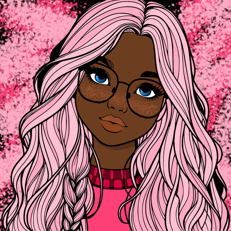 girl with long hair and freckles and glasses realistic