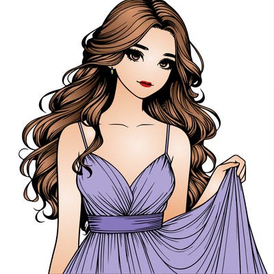 realistic girl in flowy silky prom dress
