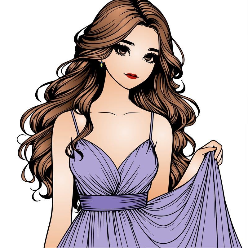 realistic girl in flowy silky prom dress