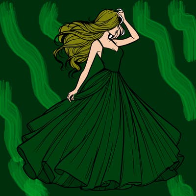 realistic woman with dress flowing in the wind