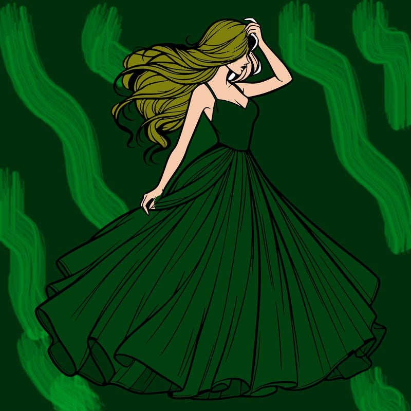 realistic woman with dress flowing in the wind