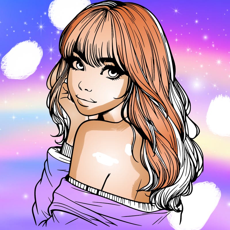 realistic girl with bangs looking over her shoulder