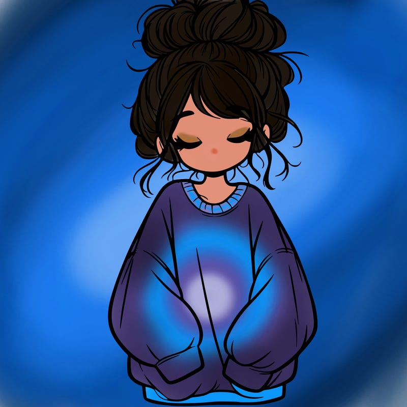 girl with baggy sweatshirt and messy bun