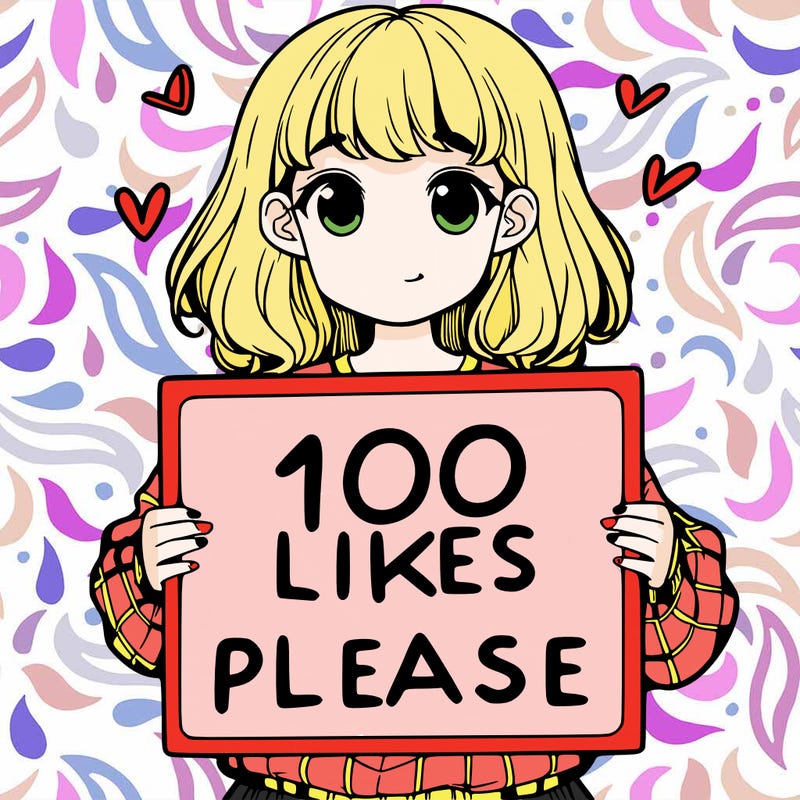 a girl holding a sign saying 100 likes please