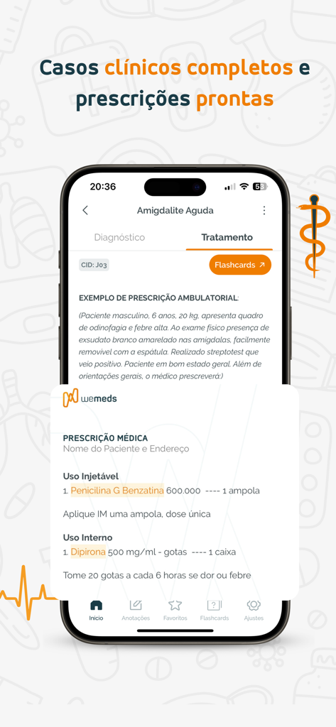 WeMeds - WeMeds mobile app screen showing a clinical case and medical prescription for acute tonsillitis