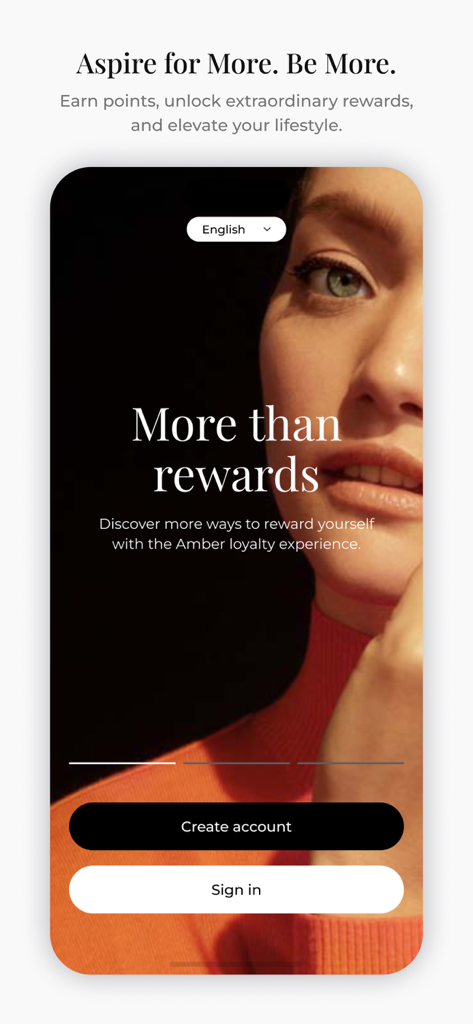 Amber - Amber app welcome screen featuring a luxury lifestyle image and account login options
