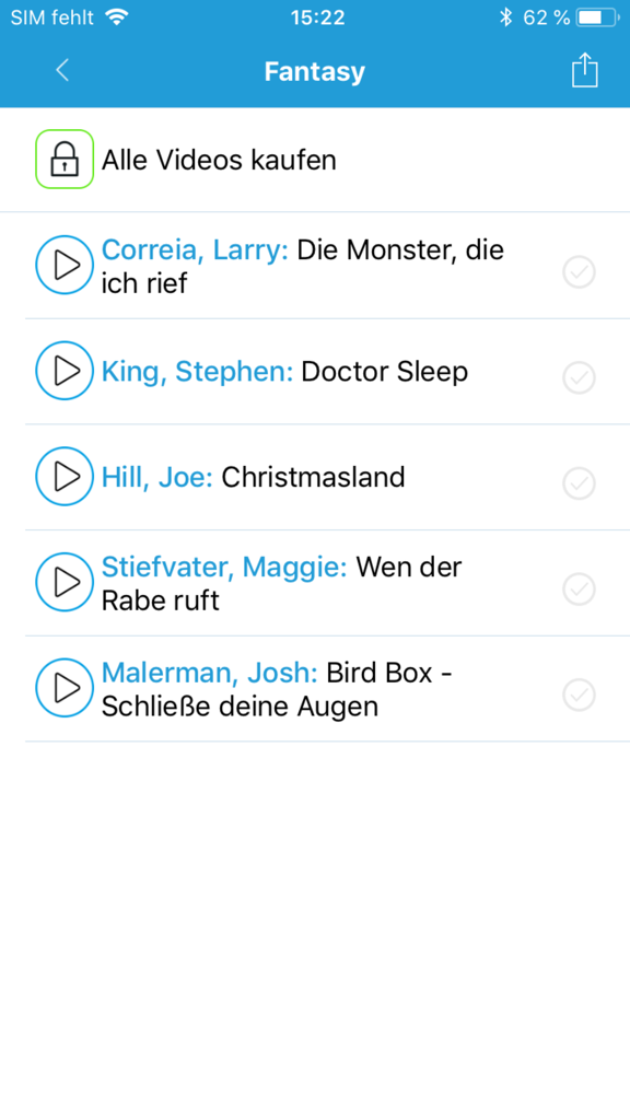 Liste von Lernvideos im Fantasy-Thema innerhalb der Pocket-Academy-App