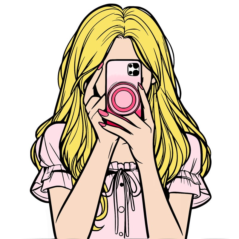 a realistic girl holding her phone taking pictures