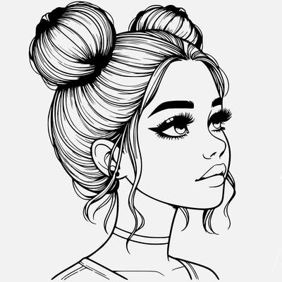 realistic girl with buns on the top of her head