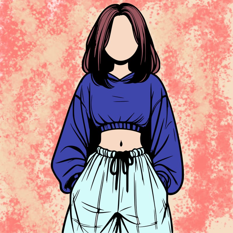 realistic girl faceless with baggy pants and a crop top