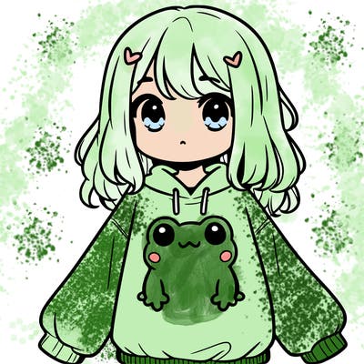 girl wearing frogging sweatshirt