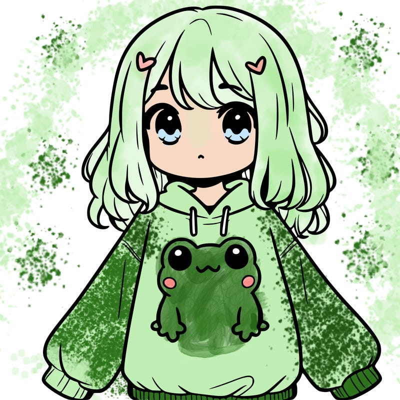 girl wearing frogging sweatshirt