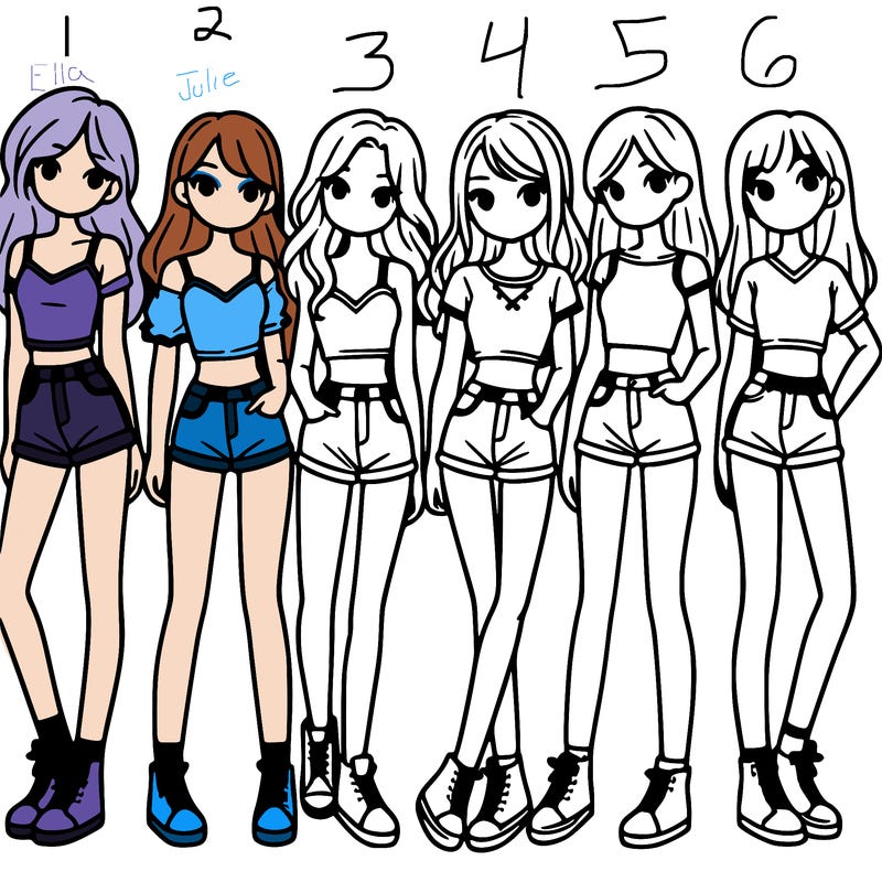 a group of girls wearing crop tops and shorts