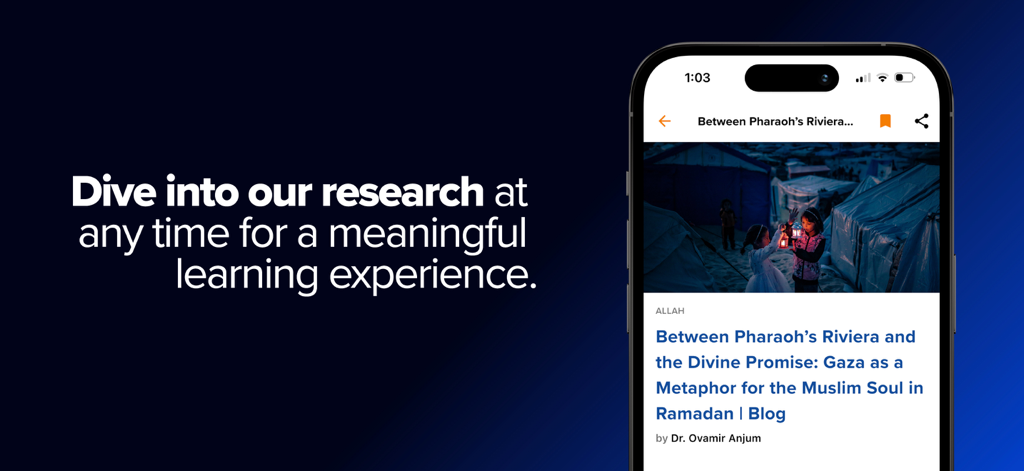 Yaqeen Institute - Screenshot of the Yaqeen Institute mobile app displaying a research blog post on an iPhone.