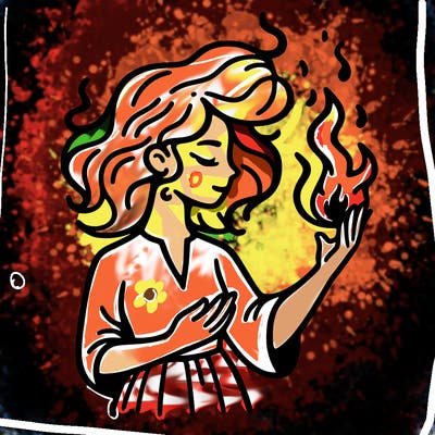 woman with fire