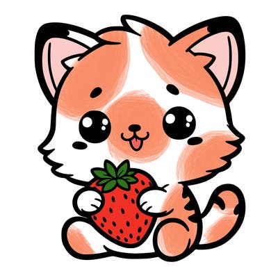 cute cat holding a strawberry