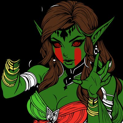 realistic scary beautiful elf sorceress casting spell