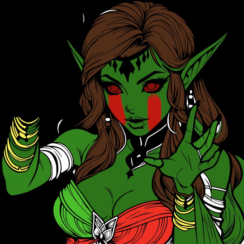 realistic scary beautiful elf sorceress casting spell