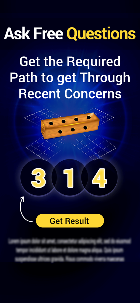 Numerology - Numbers & You - Interfaz de la aplicación Numerología que muestra la función Preguntar Gratis con un dado rodando y resultados numéricos 3 1 4.