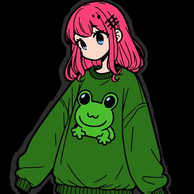 girl wearing frogging sweatshirt