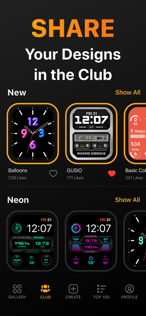 Watch Faces & Widgets Gallery - Galería de esferas de Apple Watch creadas por usuarios en la sección del club de la aplicación
