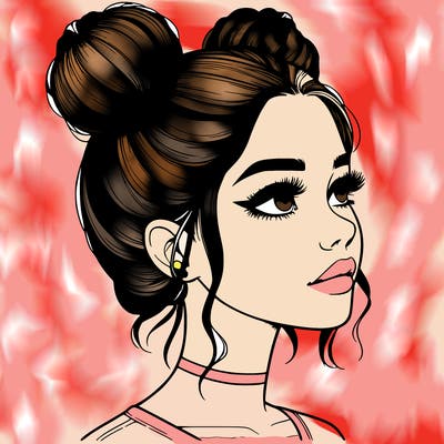 realistic girl with buns on the top of her head