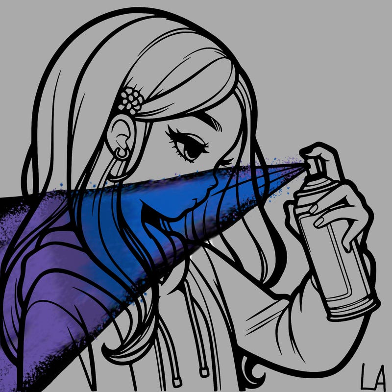 a realistic girl spray painting