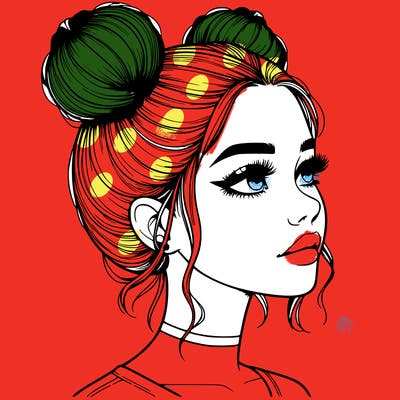 realistic girl with buns on the top of her head