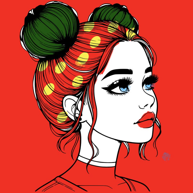 realistic girl with buns on the top of her head