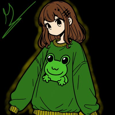 girl wearing frogging sweatshirt