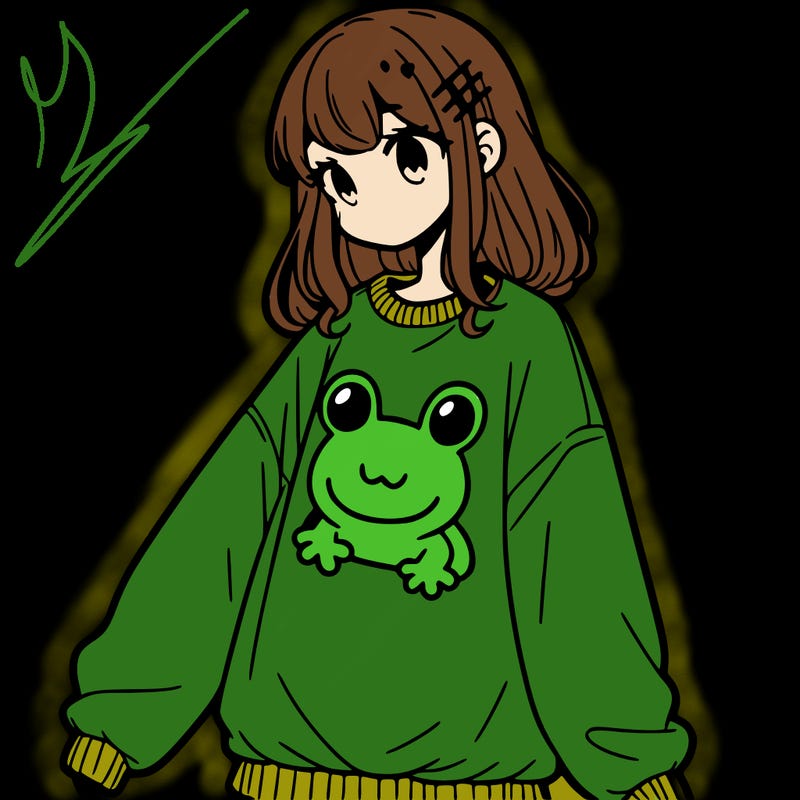 girl wearing frogging sweatshirt
