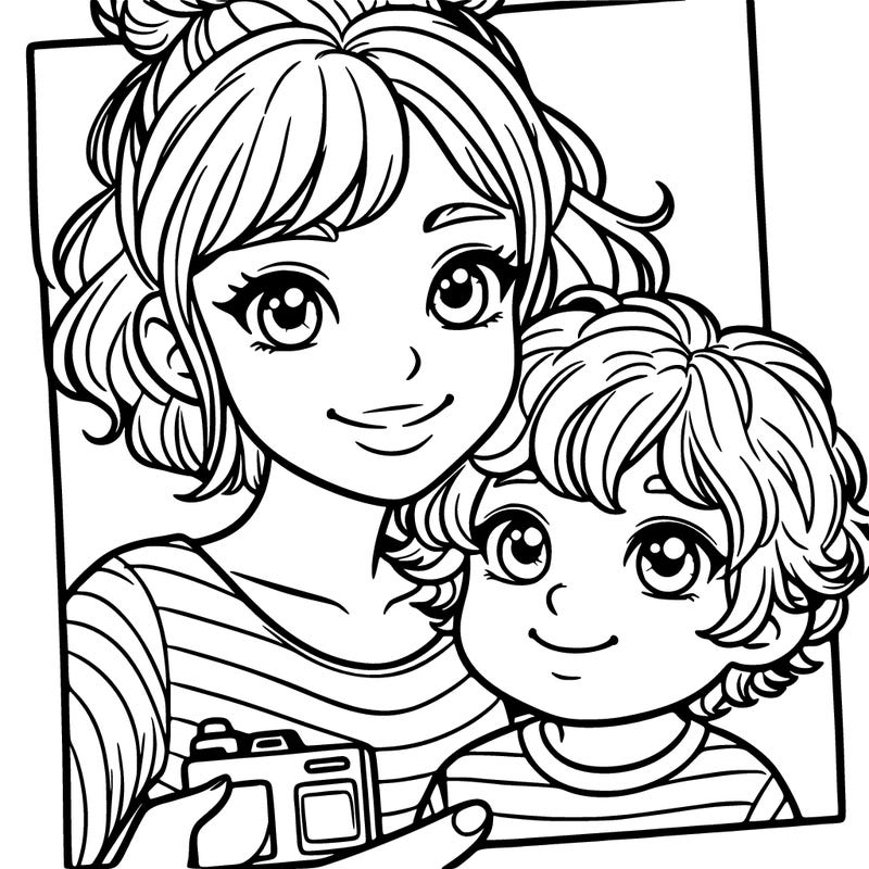 beautiful girl with short curly hair taking a photo with her little brother