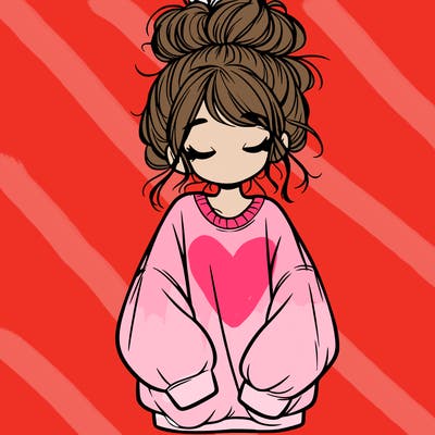 girl with baggy sweatshirt and messy bun