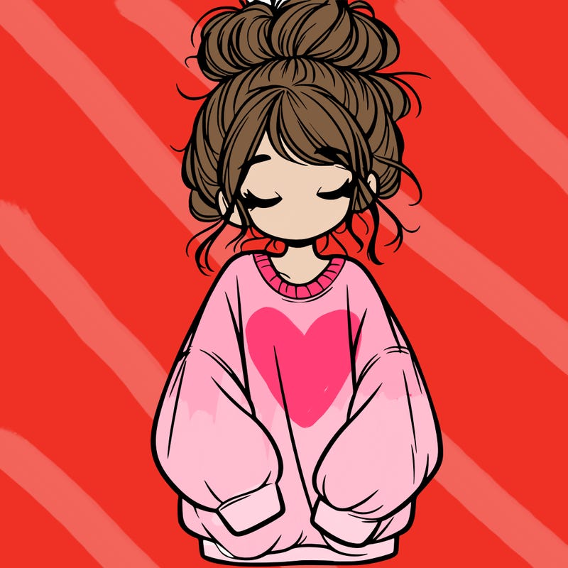 girl with baggy sweatshirt and messy bun