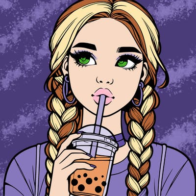 realistic girl with braided hair drinking boba