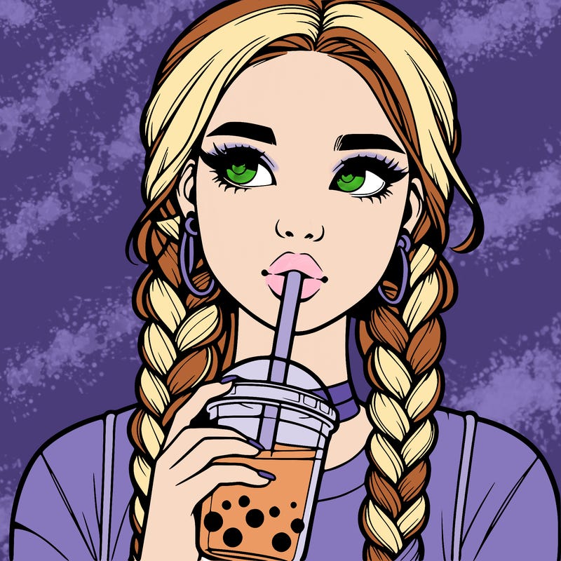 realistic girl with braided hair drinking boba