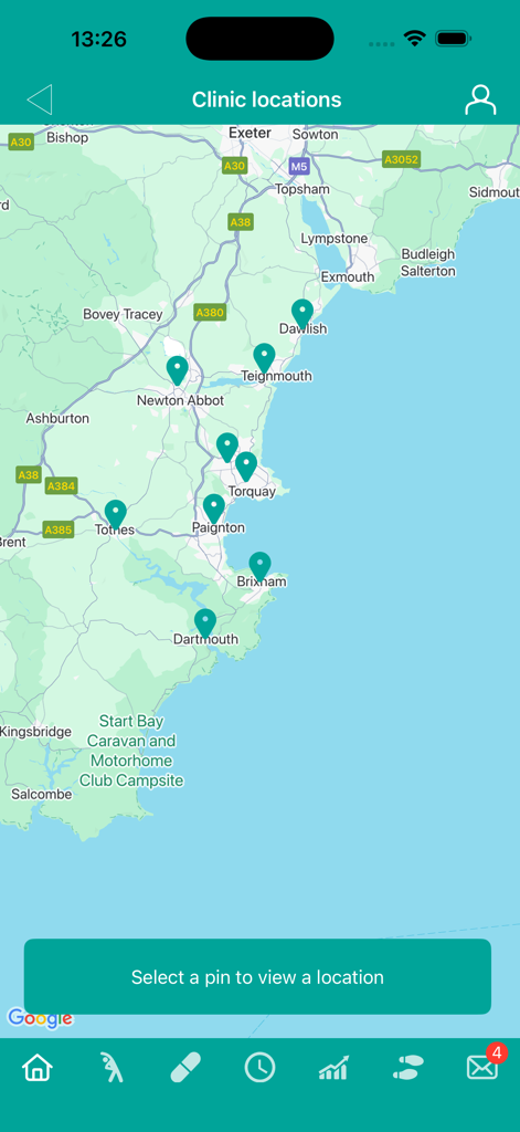 CONNECTPlus - Map showing clinic locations in the CONNECTPlus app