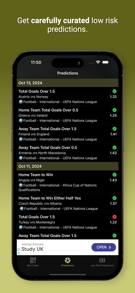 Sure Bet Codes - Sure Bet Codes app interface displaying daily sports betting predictions and tips