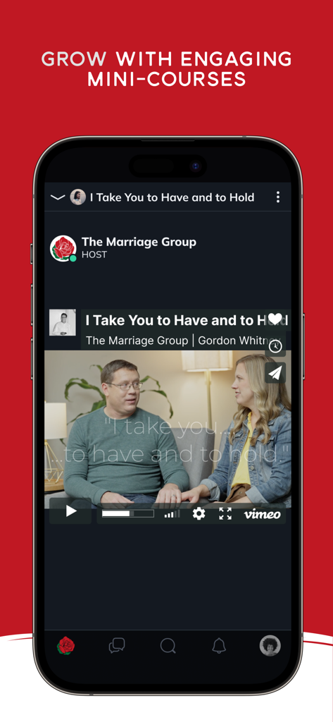 Marriage Every Day - Marriage Every Dayアプリのスクリーンショット。「あなたを娶り、あなたを愛し続けます」というタイトルのカトリックのカップルのためのビデオベースのミニコースが表示されています。