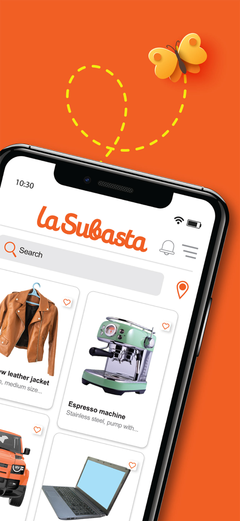 La Subasta: Latino Marketplace - La Subasta mobile app interface showing a diverse range of local classified listings including clothing and electronics.